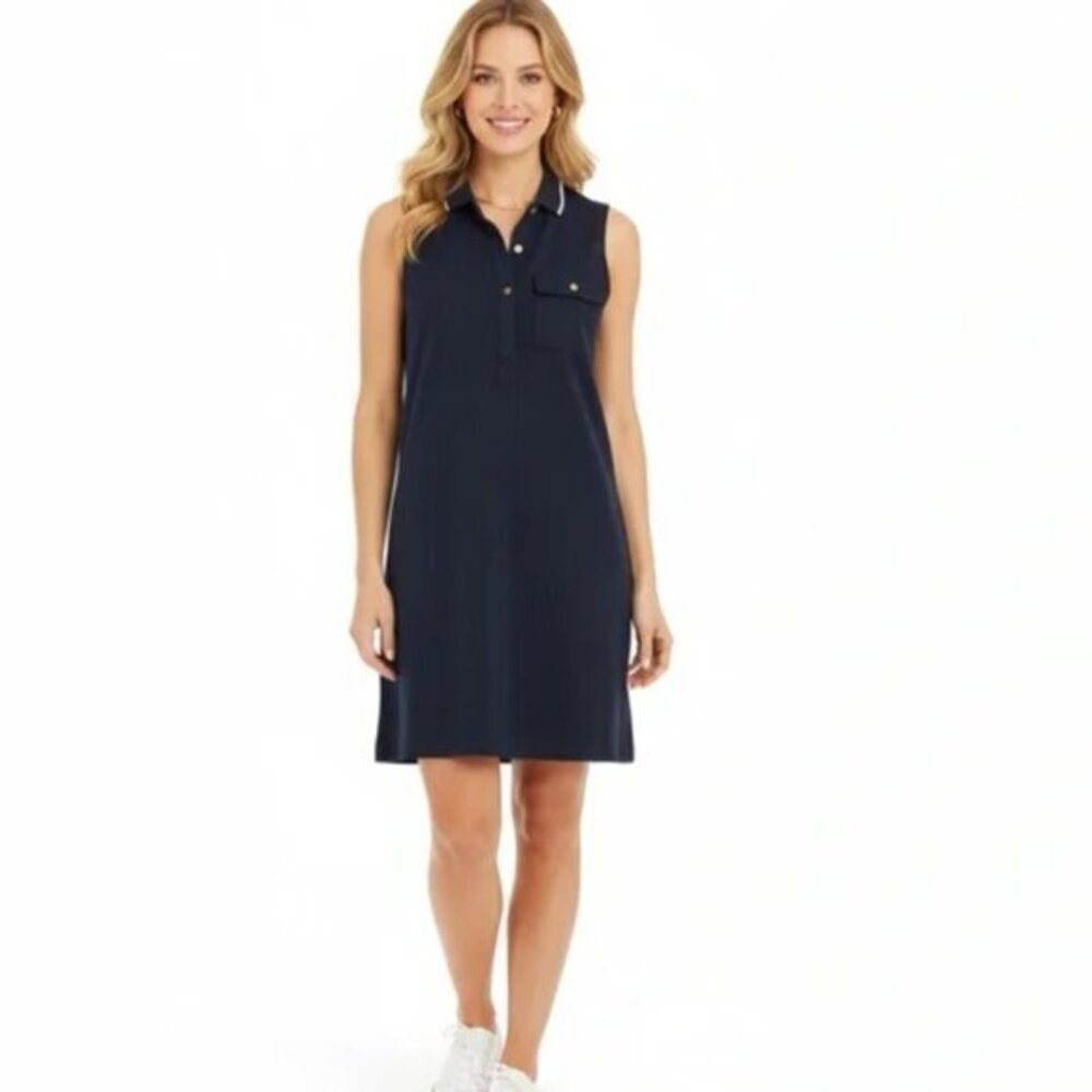 Michael Kors Navy Sleeveless Polo Dress with Gold Buttons Size M